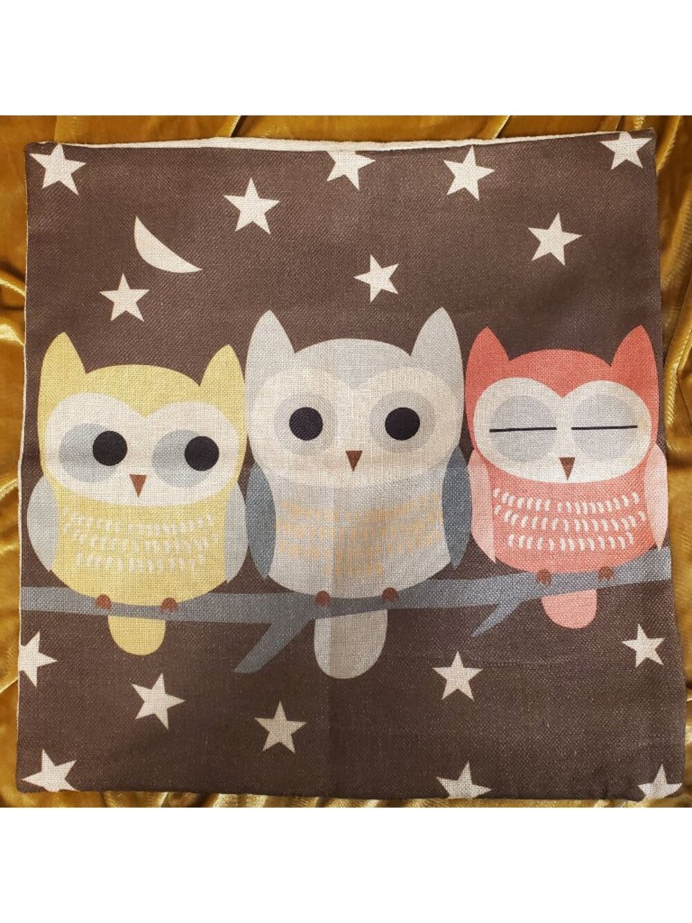 Owl Pillow Cover Fall Throw Rustic Lodge Cottage Woodland Stars Moon Dream 18"sq